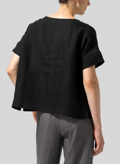 Linen Boxy Fit Embroidery Pocket Top