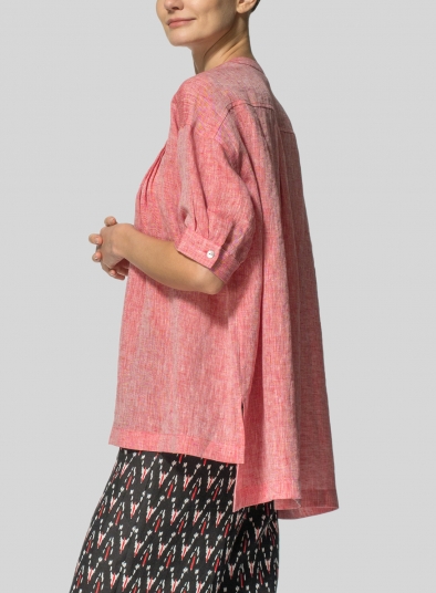 Linen Pintucked Short Sleeves Blouse