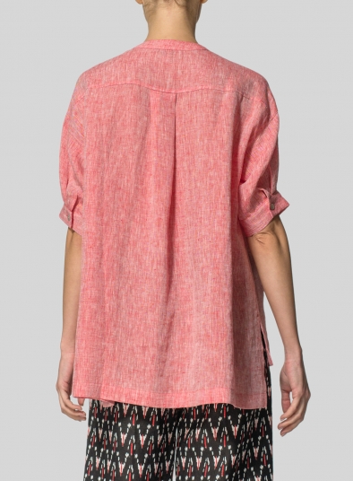 Linen Pintucked Short Sleeves Blouse