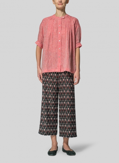 Linen Pintucked Short Sleeves Blouse