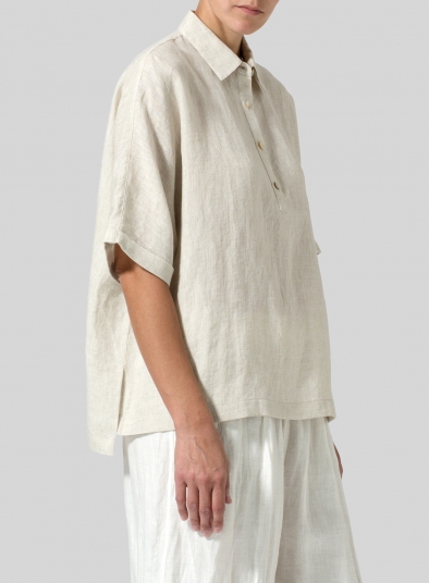 Linen Classic Collar Short Sleeves Shirt