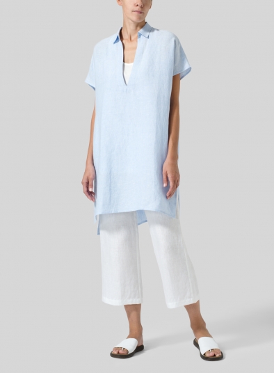 Linen Short Sleeve Deep V-Neck Tunic