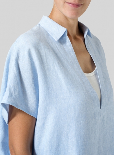 Linen Short Sleeve Deep V-Neck Tunic