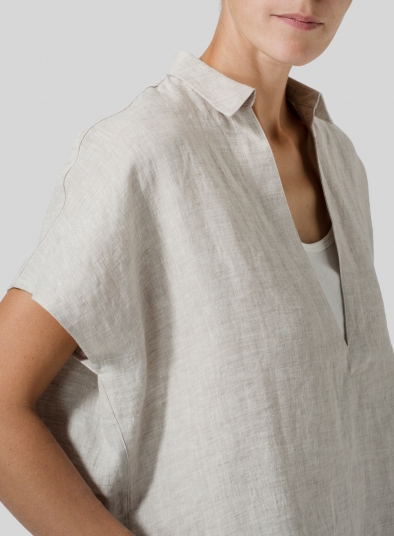 Linen Short Sleeve Deep V-Neck Tunic