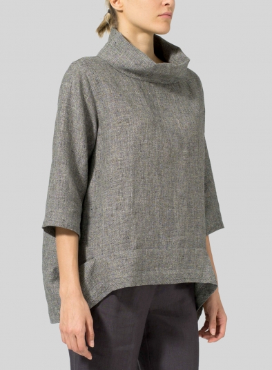 Linen Yarn-dyed Cowl Neck Top