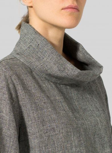 Linen Yarn-dyed Cowl Neck Top