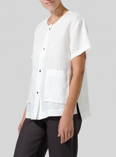 Linen Patch Pockets Blouse