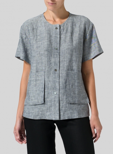 Linen Patch Pockets Blouse