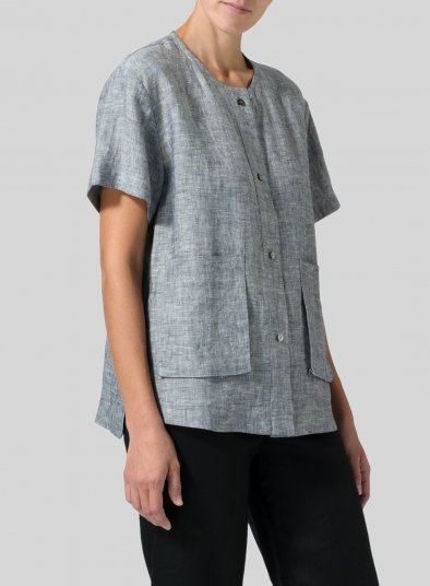 Linen Patch Pockets Blouse