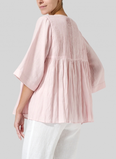 Linen Hand-Made Pleated Bell Sleeve Blouse