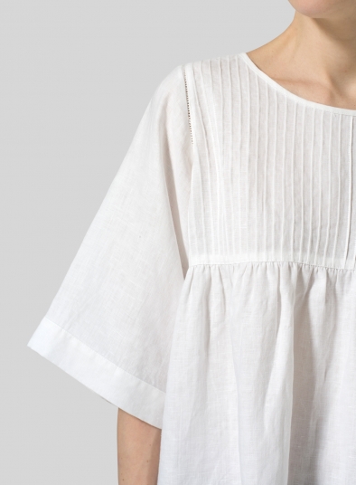 Linen Hand-Made Pleated Bell Sleeve Blouse