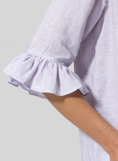 Linen Ruffle Stand Collar Top