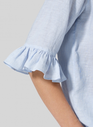 Linen Ruffle Stand Collar Top