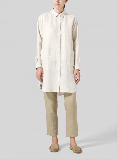 Linen Dropped Shoulder Long Blouse