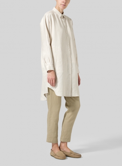 Linen Dropped Shoulder Long Blouse