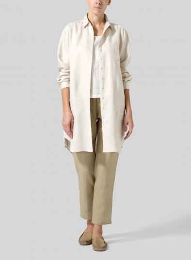 Linen Dropped Shoulder Long Blouse