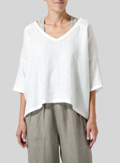 Woven Linen Deep V-neck Top