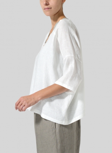 Woven Linen Deep V-neck Top