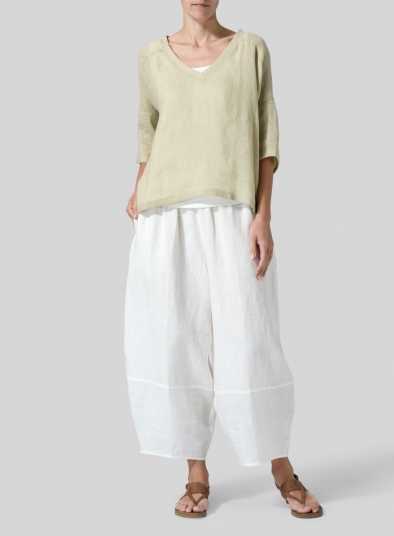 Woven Linen Deep V-neck Top