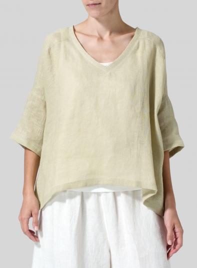 Woven Linen Deep V-neck Top