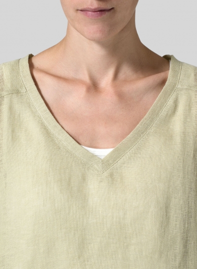 Woven Linen Deep V-neck Top