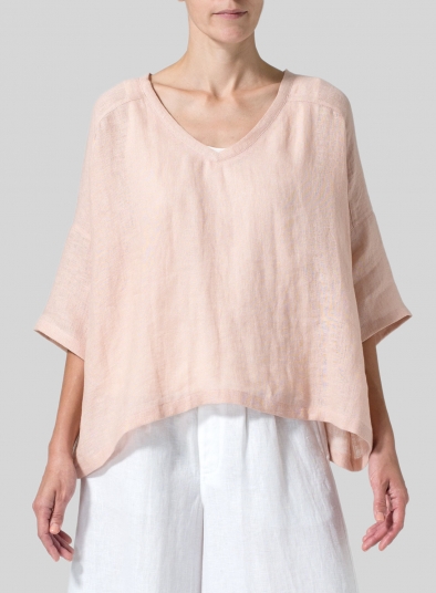 Woven Linen Deep V-neck Top