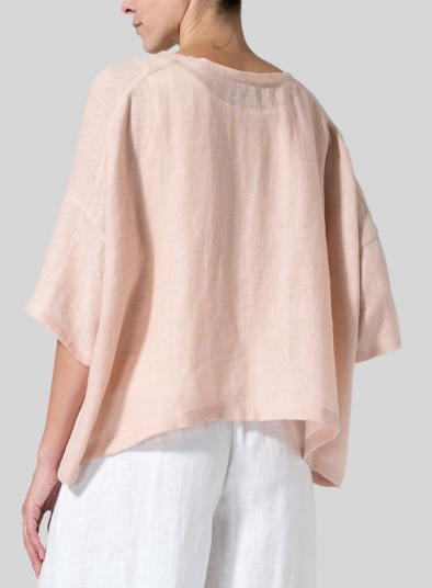 Woven Linen Deep V-neck Top