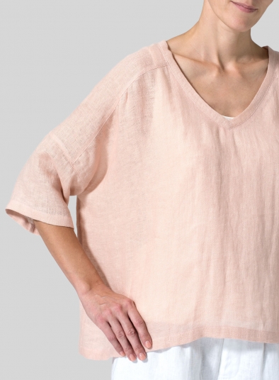 Woven Linen Deep V-neck Top