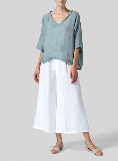 Woven Linen Deep V-neck Top