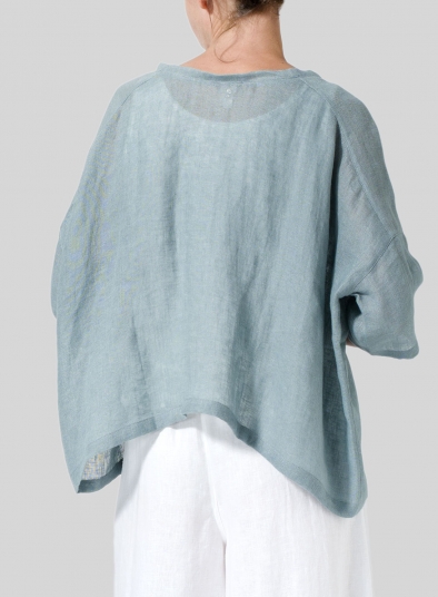 Woven Linen Deep V-neck Top