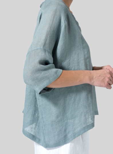 Woven Linen Deep V-neck Top