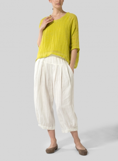 Woven Linen Deep V-neck Top