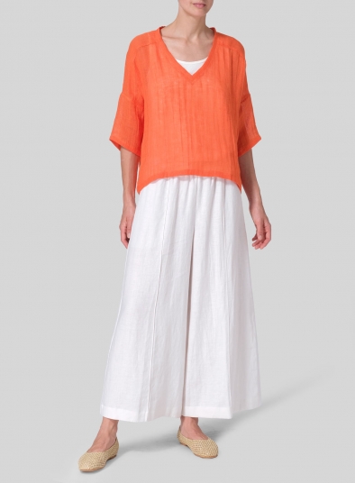 Woven Linen Deep V-neck Top