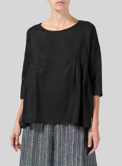 Linen Dropped Shoulder Pleated Box Top