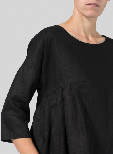 Linen Dropped Shoulder Pleated Box Top