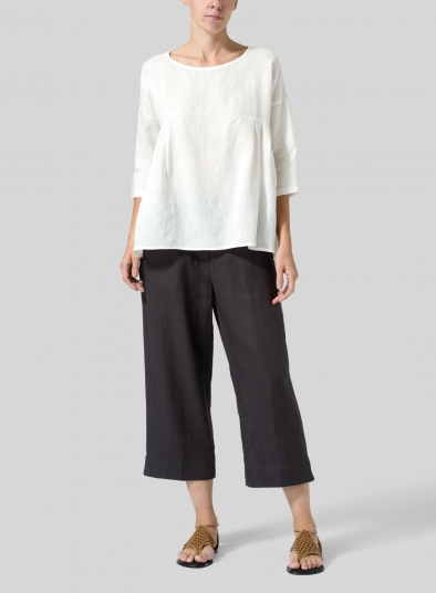 Linen Dropped Shoulder Pleated Box Top