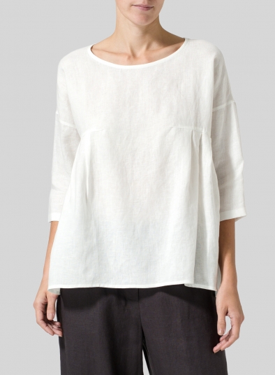 Linen Dropped Shoulder Pleated Box Top