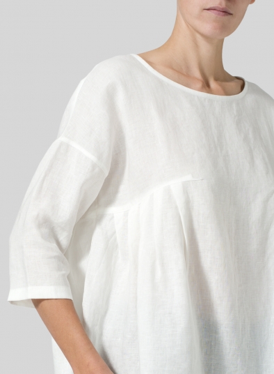 Linen Dropped Shoulder Pleated Box Top