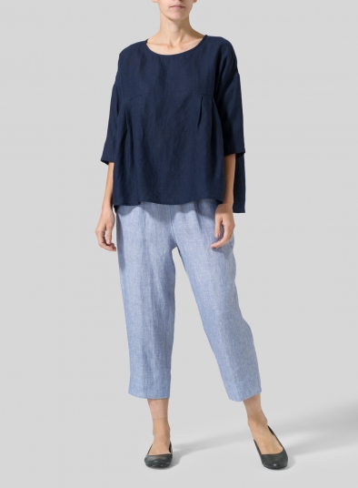 Linen Dropped Shoulder Pleated Box Top