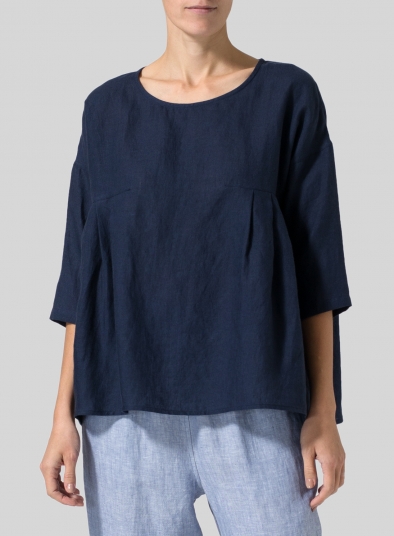 Linen Dropped Shoulder Pleated Box Top