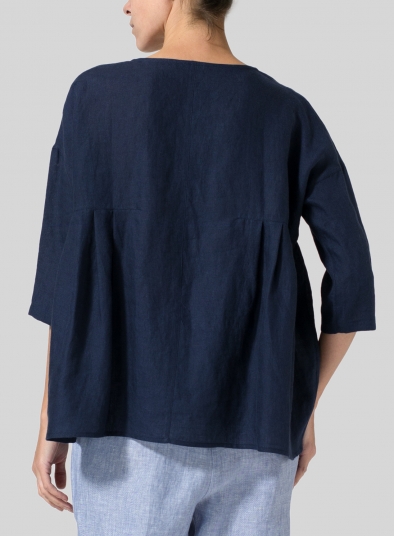 Linen Dropped Shoulder Pleated Box Top