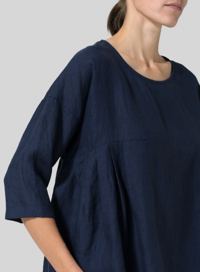 Linen Dropped Shoulder Pleated Box Top