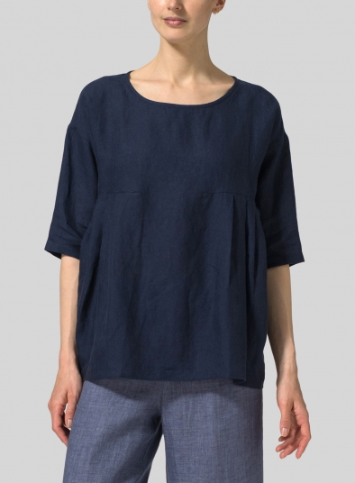 Linen Dropped Shoulder Pleated Box Top
