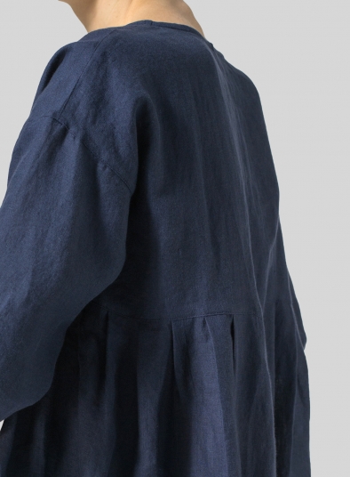 Linen Dropped Shoulder Pleated Box Top