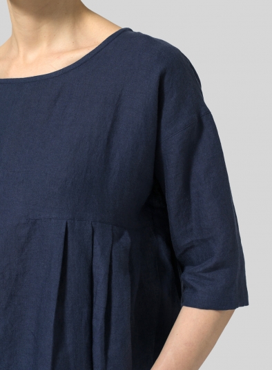 Linen Dropped Shoulder Pleated Box Top
