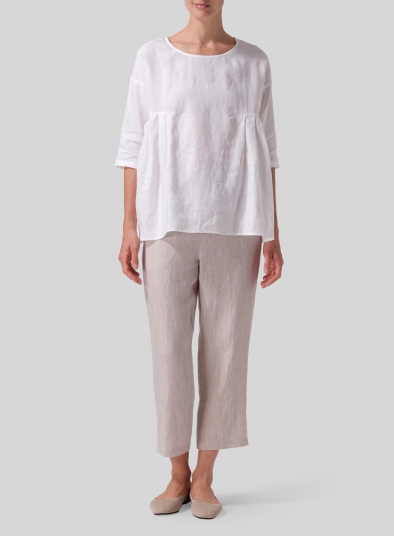 Linen Dropped Shoulder Pleated Box Top