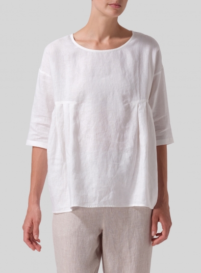 Linen Dropped Shoulder Pleated Box Top