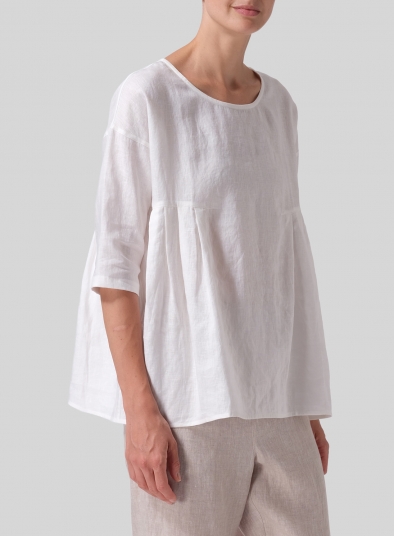 Linen Dropped Shoulder Pleated Box Top