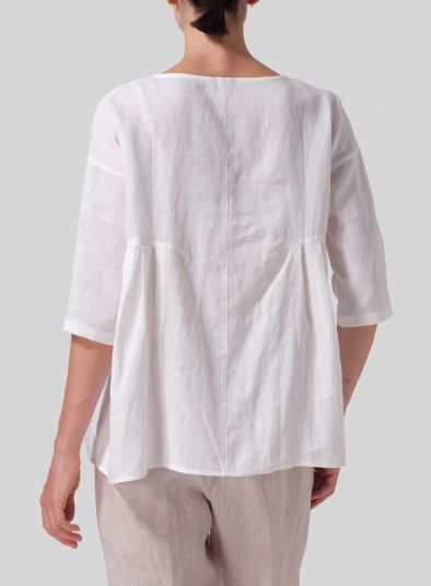 Linen Dropped Shoulder Pleated Box Top