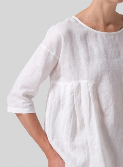 Linen Dropped Shoulder Pleated Box Top